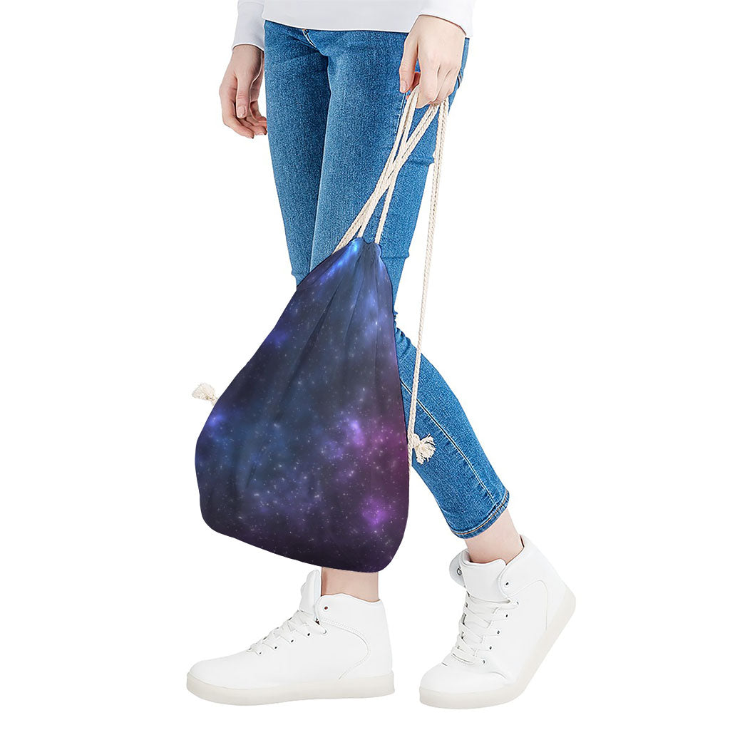 Blue Purple Cosmic Galaxy Space Print Drawstring Bag