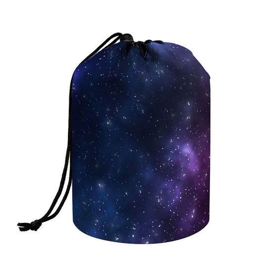 Blue Purple Cosmic Galaxy Space Print Drawstring Makeup Bag