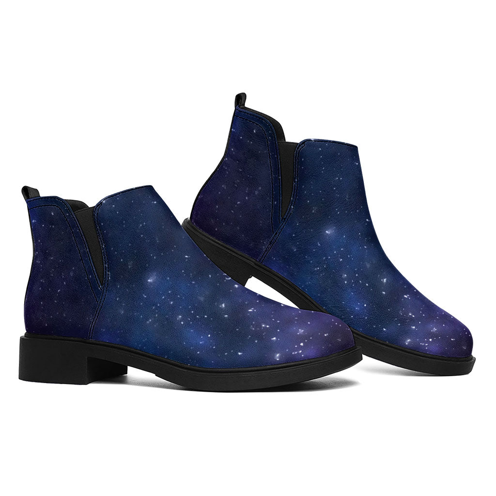 Blue Purple Cosmic Galaxy Space Print Flat Ankle Boots
