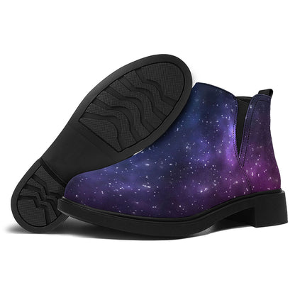 Blue Purple Cosmic Galaxy Space Print Flat Ankle Boots