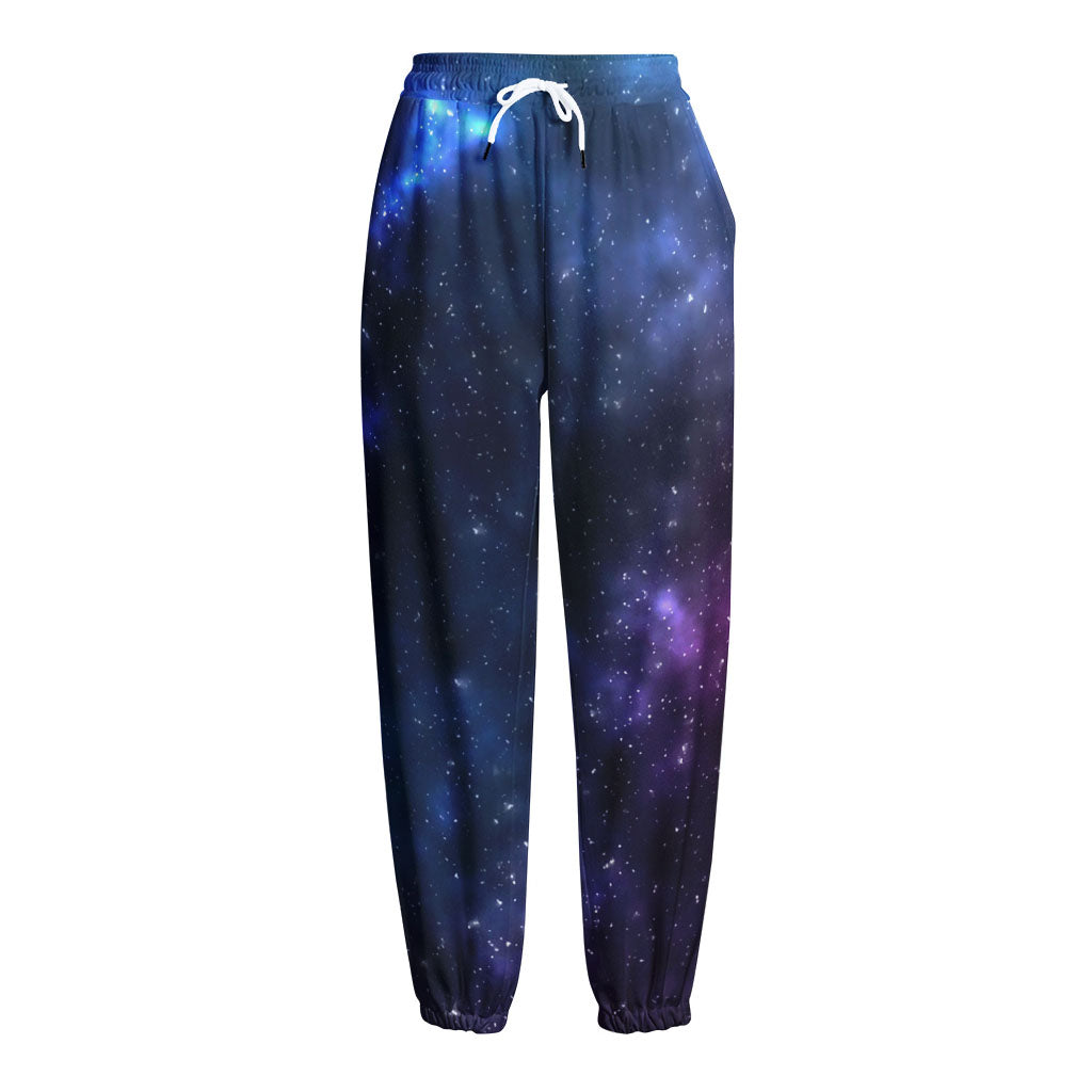 Blue Purple Cosmic Galaxy Space Print Fleece Lined Knit Pants