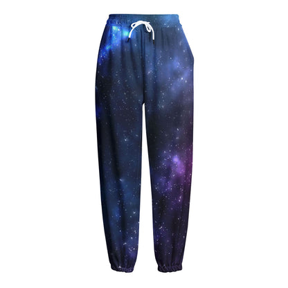 Blue Purple Cosmic Galaxy Space Print Fleece Lined Knit Pants