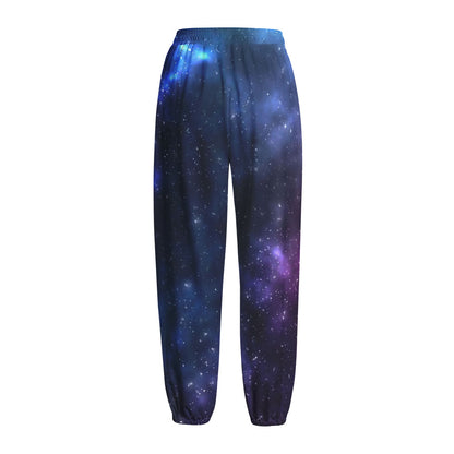 Blue Purple Cosmic Galaxy Space Print Fleece Lined Knit Pants