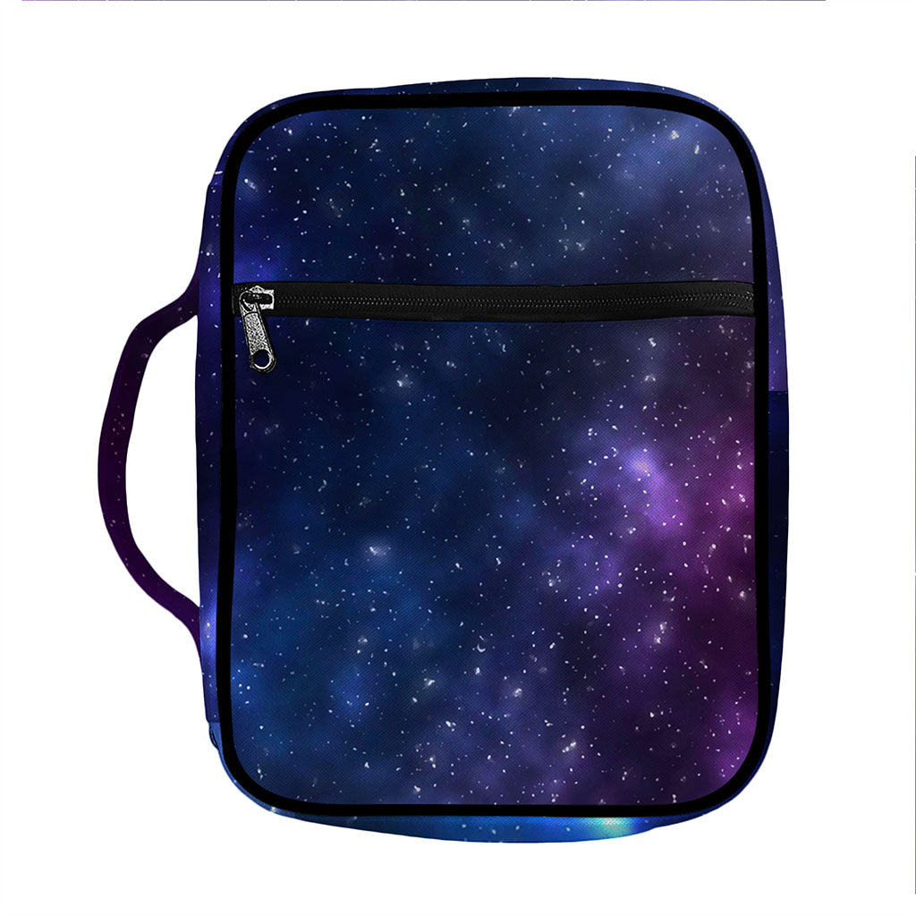 Blue Purple Cosmic Galaxy Space Print Front Pocket Bible Bag