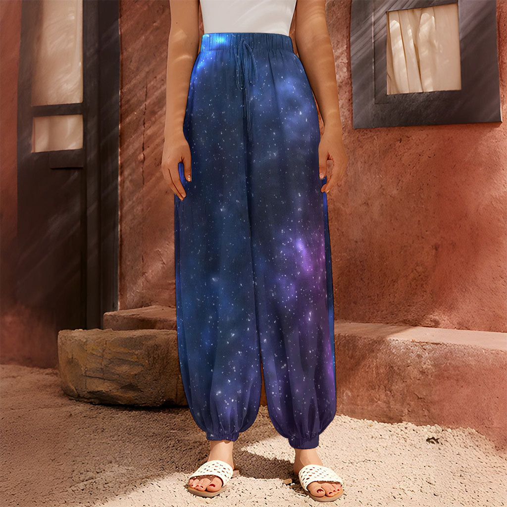Blue Purple Cosmic Galaxy Space Print Harem Pants