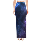 Blue Purple Cosmic Galaxy Space Print High Slit Maxi Skirt