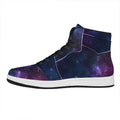 Blue Purple Cosmic Galaxy Space Print High Top Leather Sneakers
