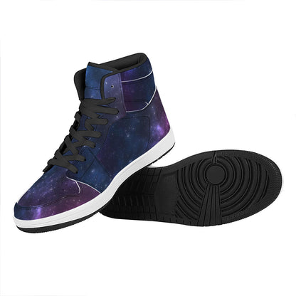 Blue Purple Cosmic Galaxy Space Print High Top Leather Sneakers