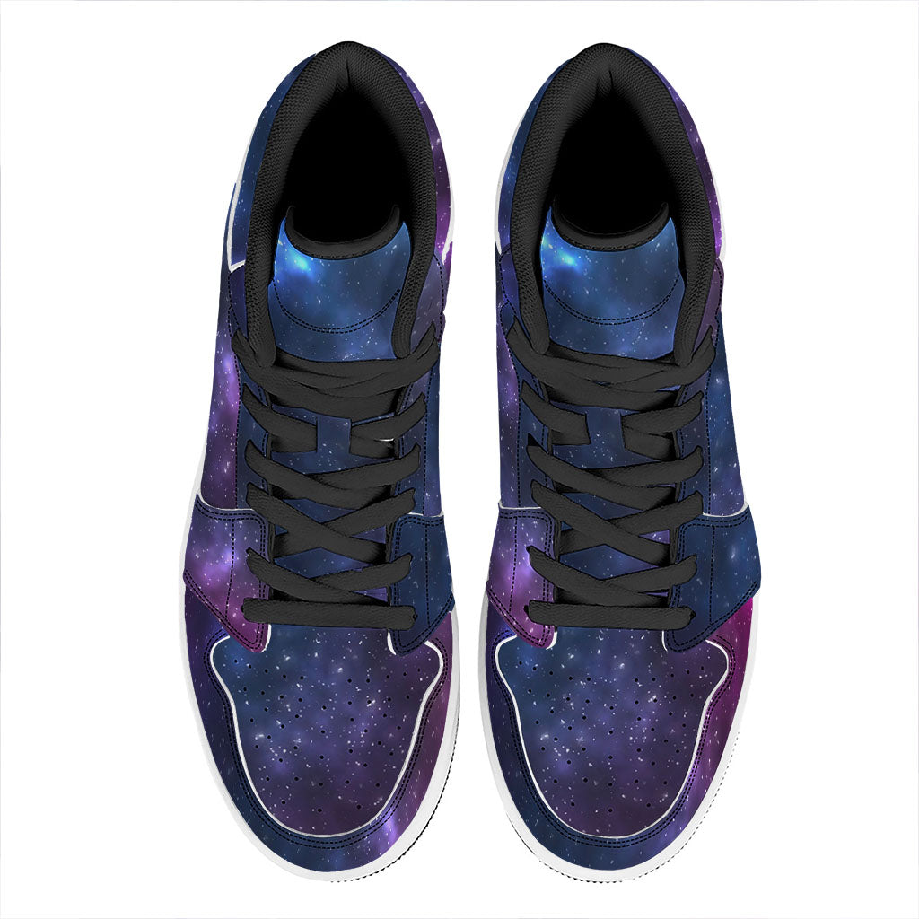 Blue Purple Cosmic Galaxy Space Print High Top Leather Sneakers