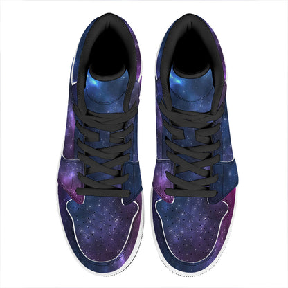 Blue Purple Cosmic Galaxy Space Print High Top Leather Sneakers
