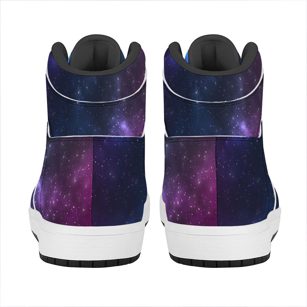 Blue Purple Cosmic Galaxy Space Print High Top Leather Sneakers