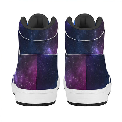 Blue Purple Cosmic Galaxy Space Print High Top Leather Sneakers