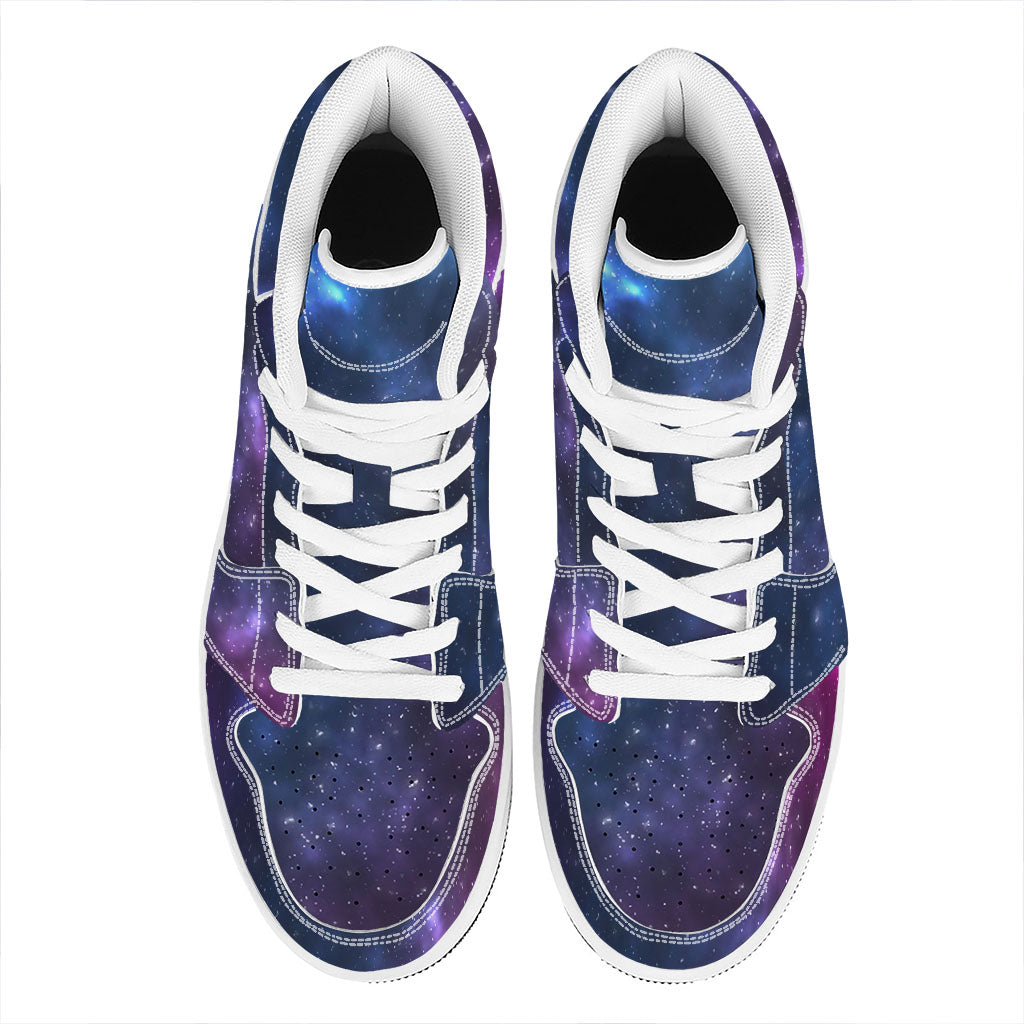 Blue Purple Cosmic Galaxy Space Print High Top Leather Sneakers