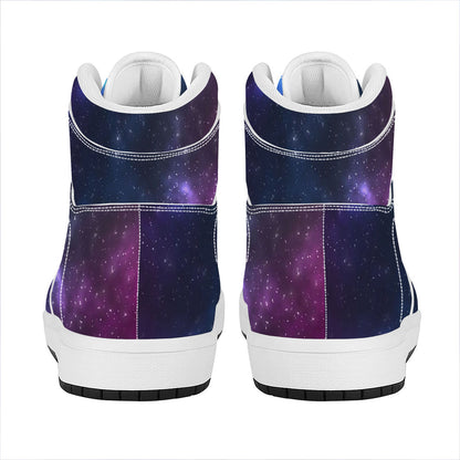 Blue Purple Cosmic Galaxy Space Print High Top Leather Sneakers