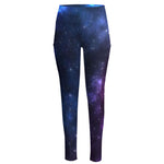 Blue Purple Cosmic Galaxy Space Print High-Waisted Pocket Leggings