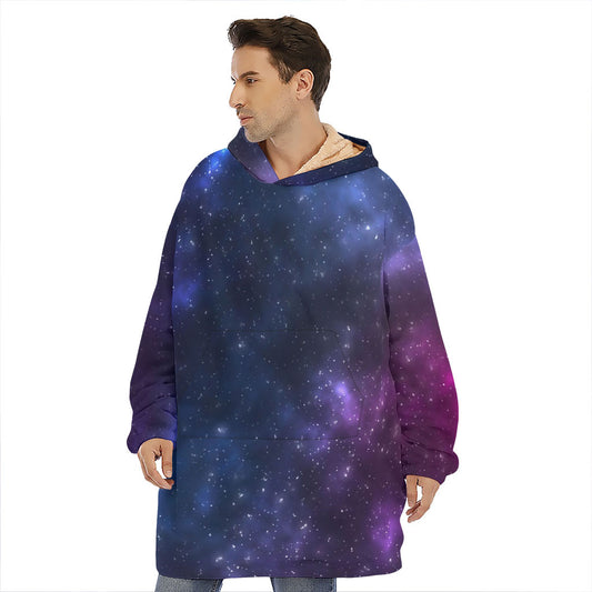 Blue Purple Cosmic Galaxy Space Print Hoodie Blanket