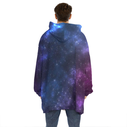 Blue Purple Cosmic Galaxy Space Print Hoodie Blanket