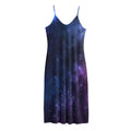 Blue Purple Cosmic Galaxy Space Print Jersey Midi Cami Dress