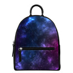 Blue Purple Cosmic Galaxy Space Print Leather Backpack