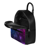 Blue Purple Cosmic Galaxy Space Print Leather Backpack