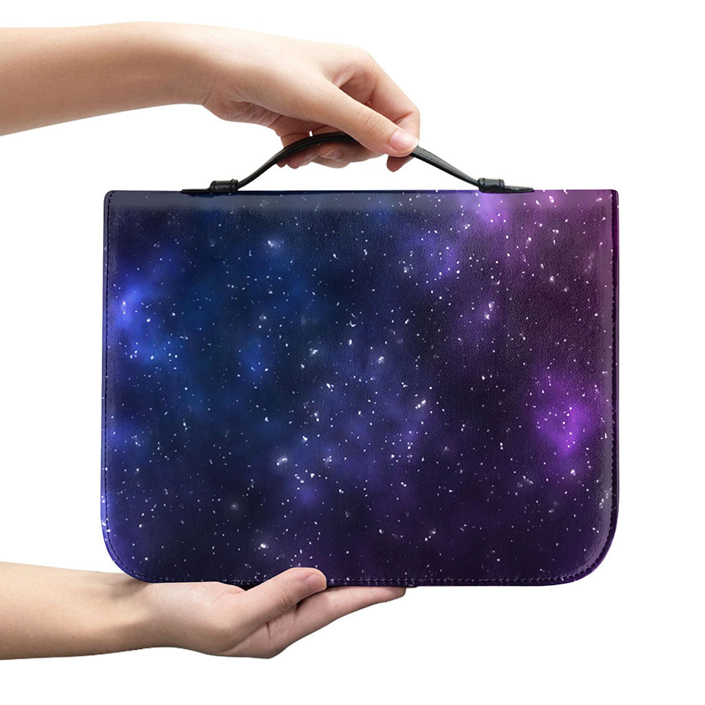 Blue Purple Cosmic Galaxy Space Print Leather Bible Cover