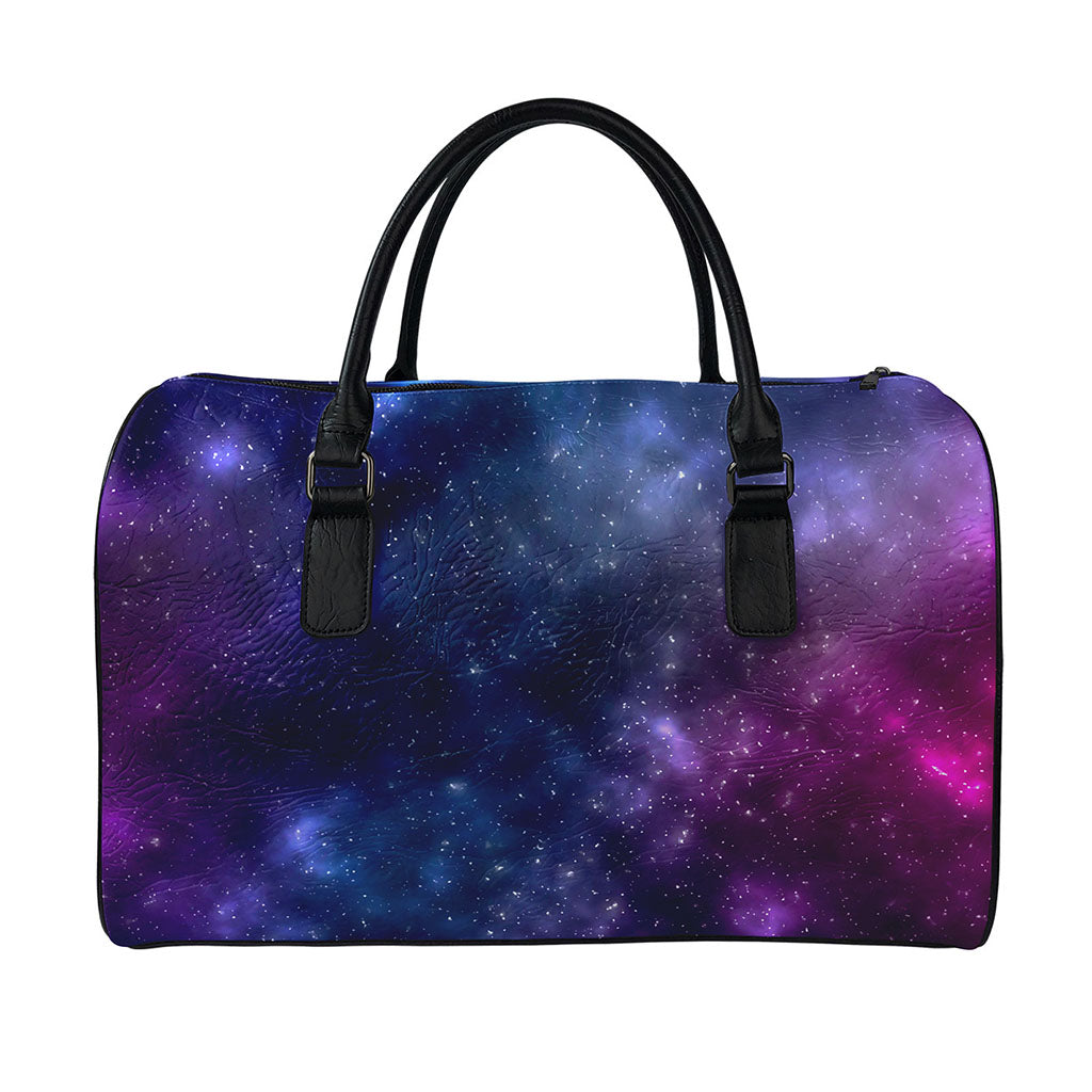 Blue Purple Cosmic Galaxy Space Print Leather Duffle Bag