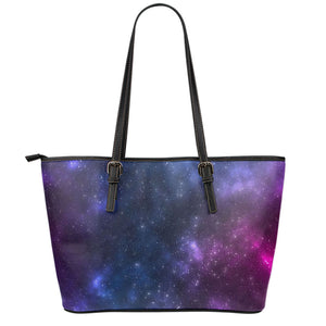 Blue Purple Cosmic Galaxy Space Print Leather Tote Bag
