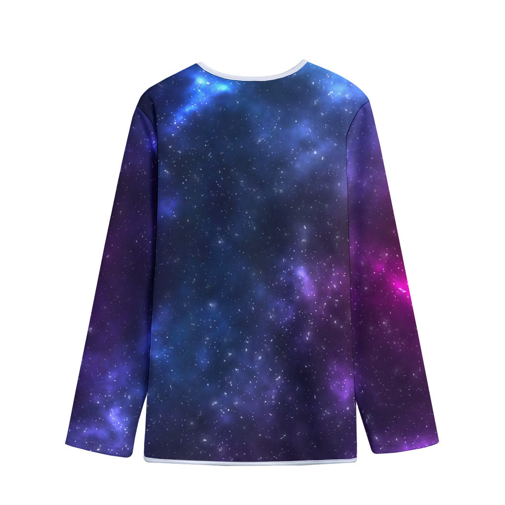 Blue Purple Cosmic Galaxy Space Print Long Sleeve Short Coat