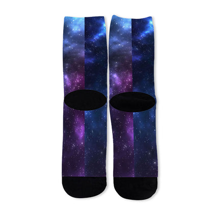 Blue Purple Cosmic Galaxy Space Print Long Socks