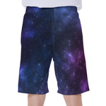 Blue Purple Cosmic Galaxy Space Print Men's Beach Shorts