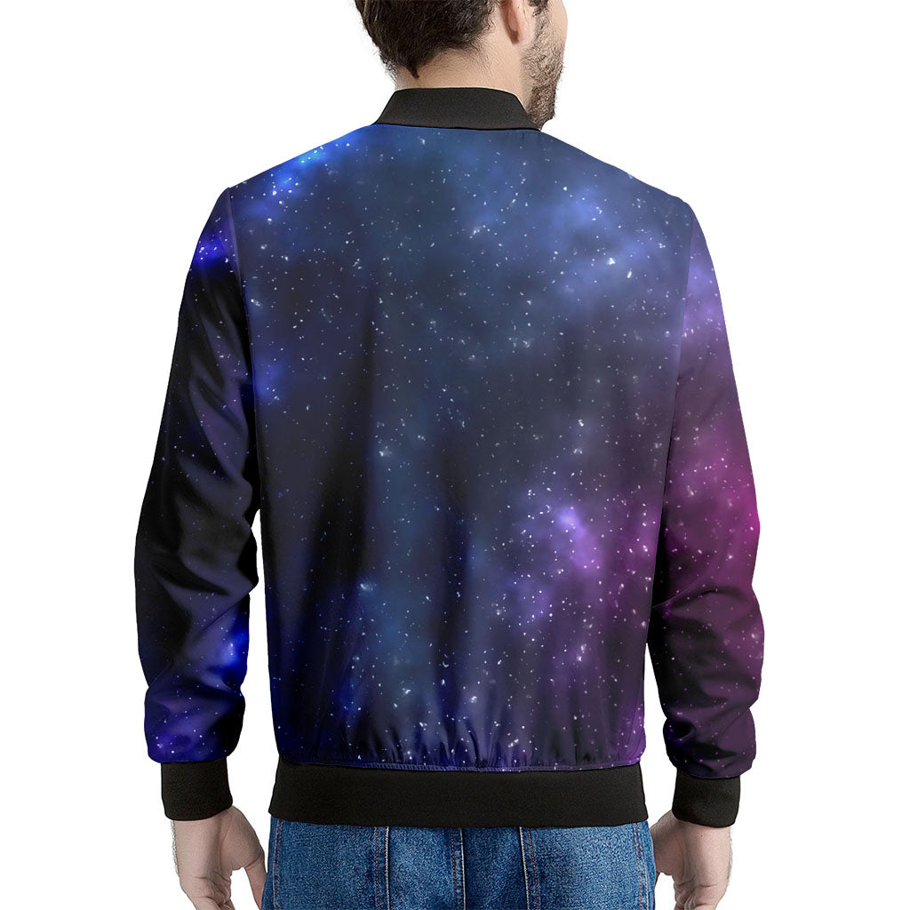 Blue Purple Cosmic Galaxy Space Print Men's Bomber Jacket