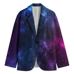 Blue Purple Cosmic Galaxy Space Print Men's Cotton Blazer