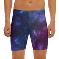 Blue Purple Cosmic Galaxy Space Print Men's Long Boxer Briefs