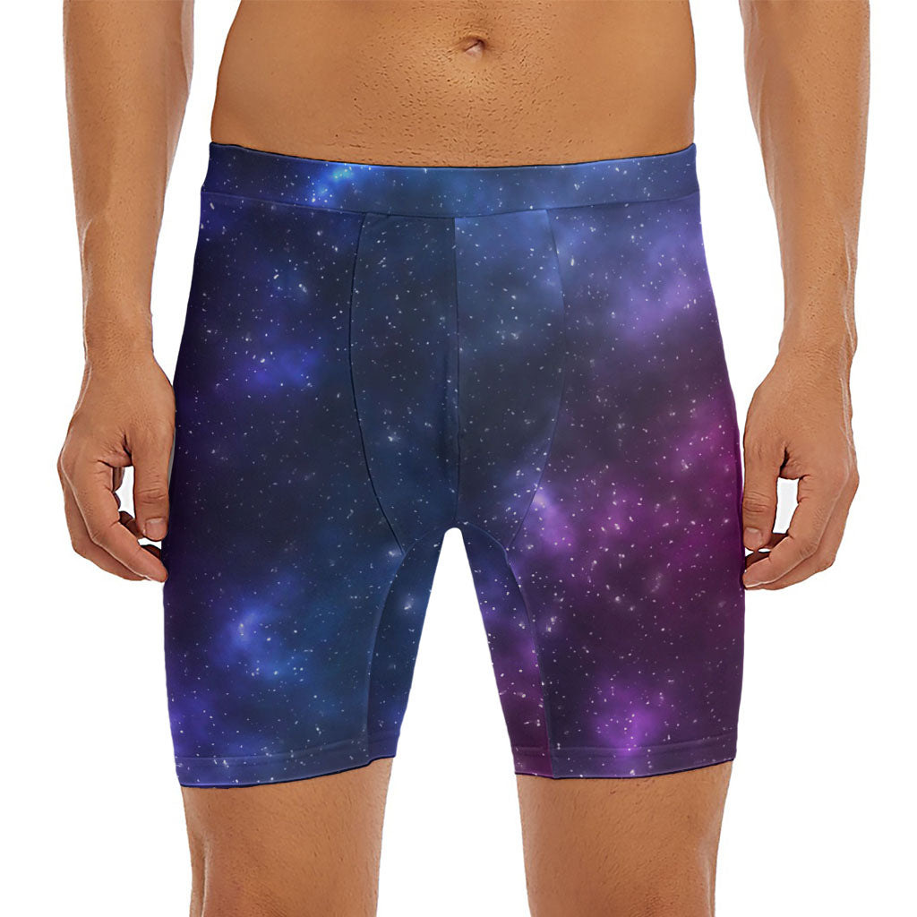 Blue Purple Cosmic Galaxy Space Print Men's Long Boxer Briefs