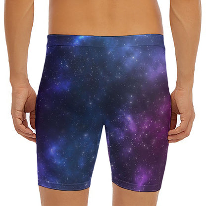 Blue Purple Cosmic Galaxy Space Print Men's Long Boxer Briefs