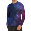 Blue Purple Cosmic Galaxy Space Print Men's Long Sleeve Rash Guard
