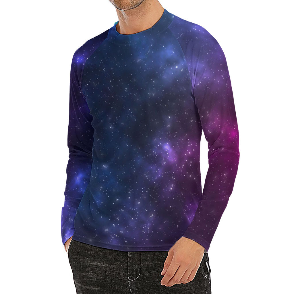 Blue Purple Cosmic Galaxy Space Print Men's Long Sleeve Rash Guard