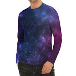 Blue Purple Cosmic Galaxy Space Print Men's Long Sleeve Rash Guard