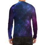 Blue Purple Cosmic Galaxy Space Print Men's Long Sleeve Rash Guard