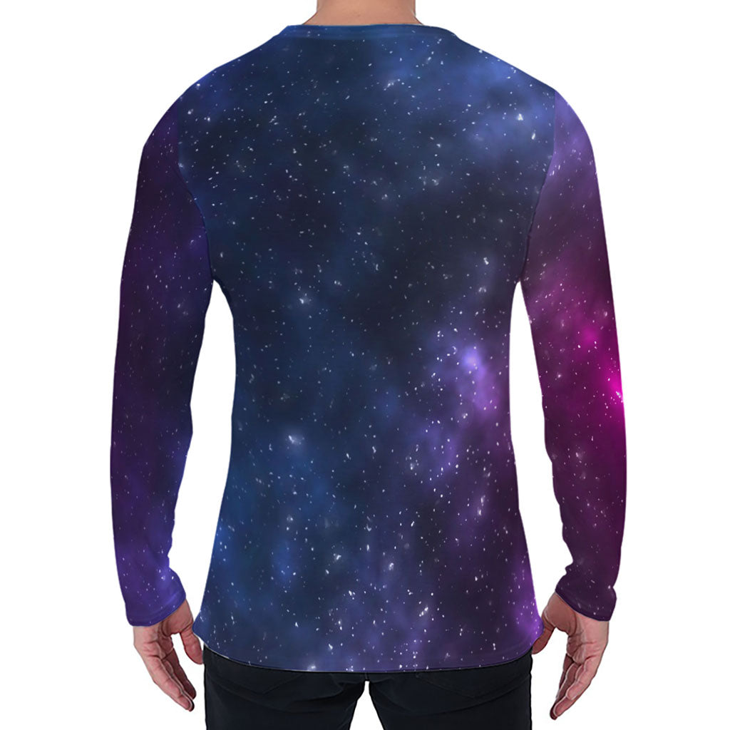 Blue Purple Cosmic Galaxy Space Print Men's Long Sleeve T-Shirt