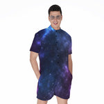 Blue Purple Cosmic Galaxy Space Print Men's Rompers