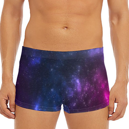 Blue Purple Cosmic Galaxy Space Print Men's Short Boxer Briefs