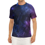 Blue Purple Cosmic Galaxy Space Print Men's Short Sleeve Rash Guard