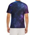Blue Purple Cosmic Galaxy Space Print Men's Short Sleeve Rash Guard