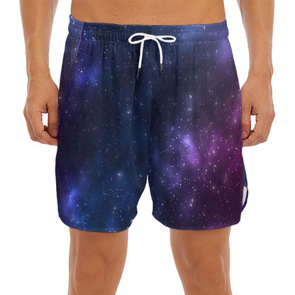 Blue Purple Cosmic Galaxy Space Print Men's Split Running Shorts