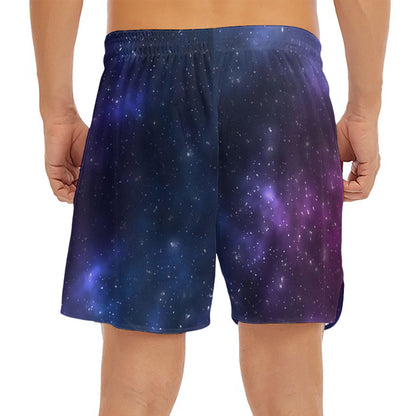 Blue Purple Cosmic Galaxy Space Print Men's Split Running Shorts