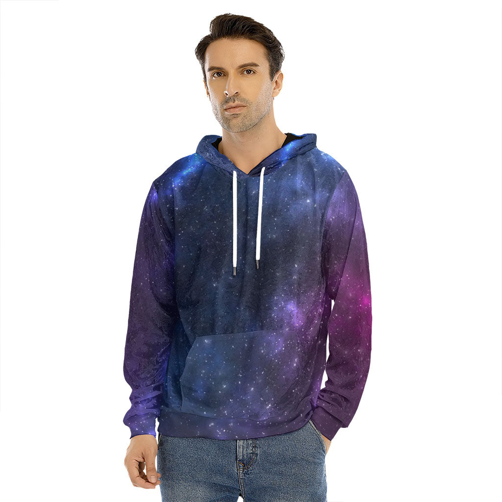 Blue Purple Cosmic Galaxy Space Print Men's Velvet Pullover Hoodie
