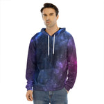 Blue Purple Cosmic Galaxy Space Print Men's Velvet Pullover Hoodie