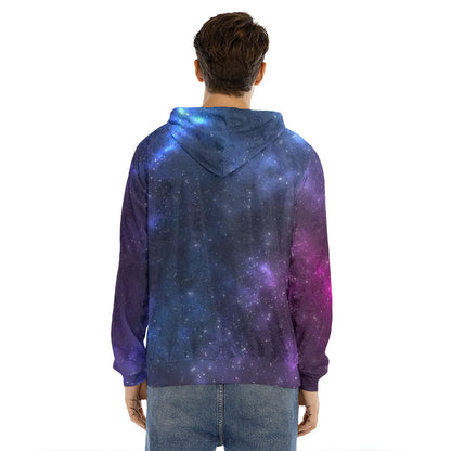 Blue Purple Cosmic Galaxy Space Print Men's Velvet Pullover Hoodie