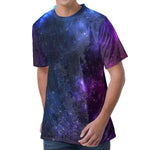 Blue Purple Cosmic Galaxy Space Print Men's Velvet T-Shirt